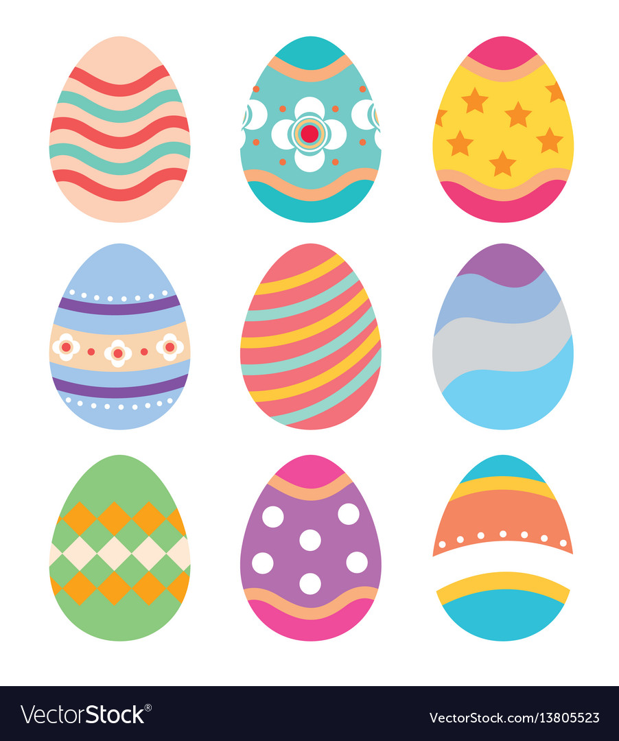 Set easter eggs flat design on white background Vector Image