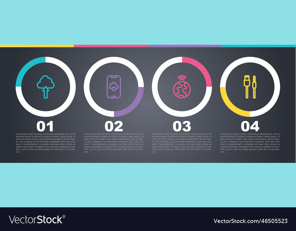 Set line cloud upload technology data global vector image Set line cloud upload technology data global
