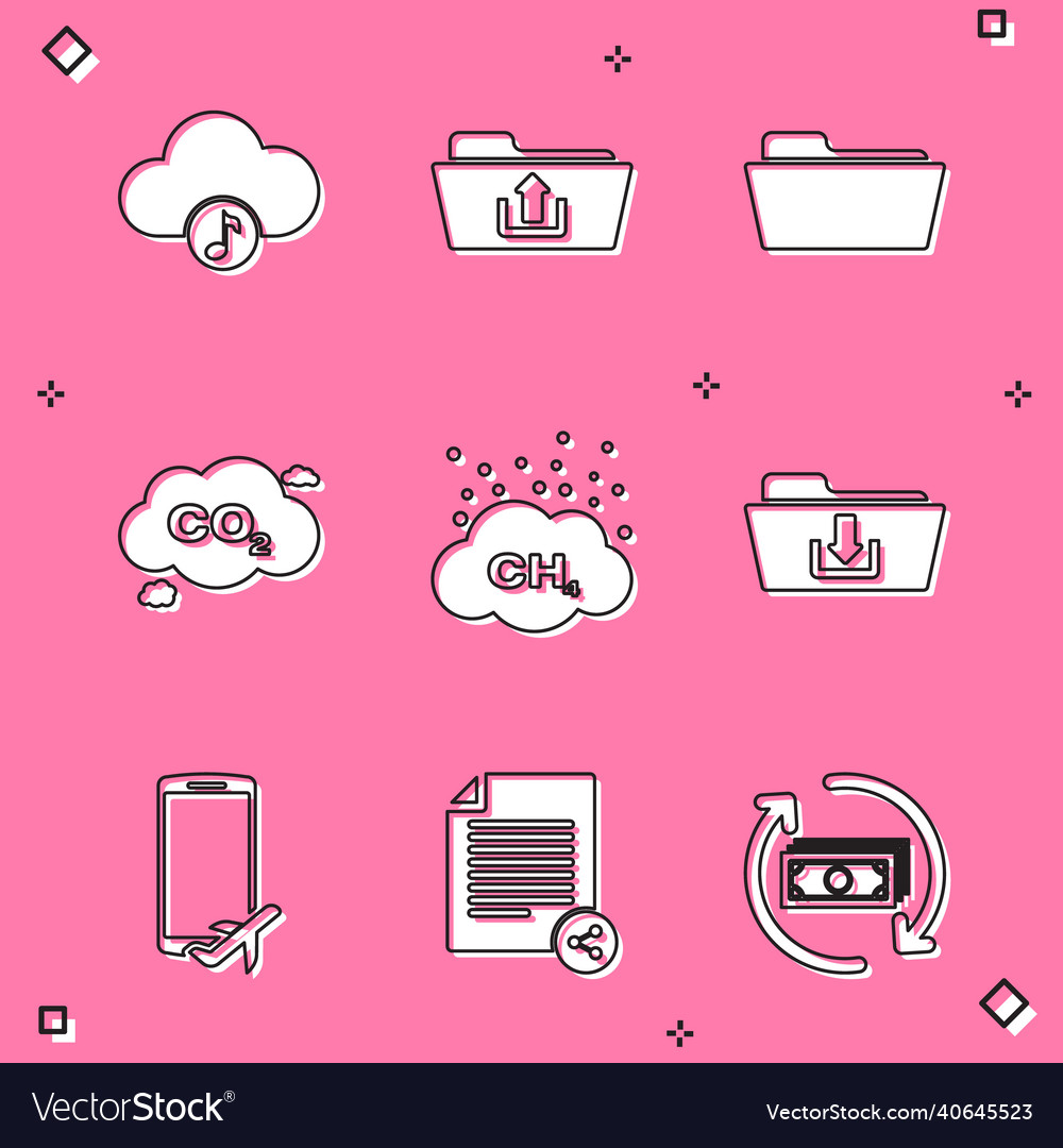 Set music streaming service folder upload co2 vector image Set music streaming service folder upload co2