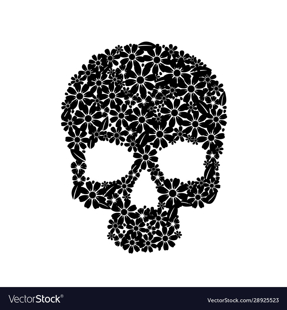 Skull with Flowers - Gothic Art