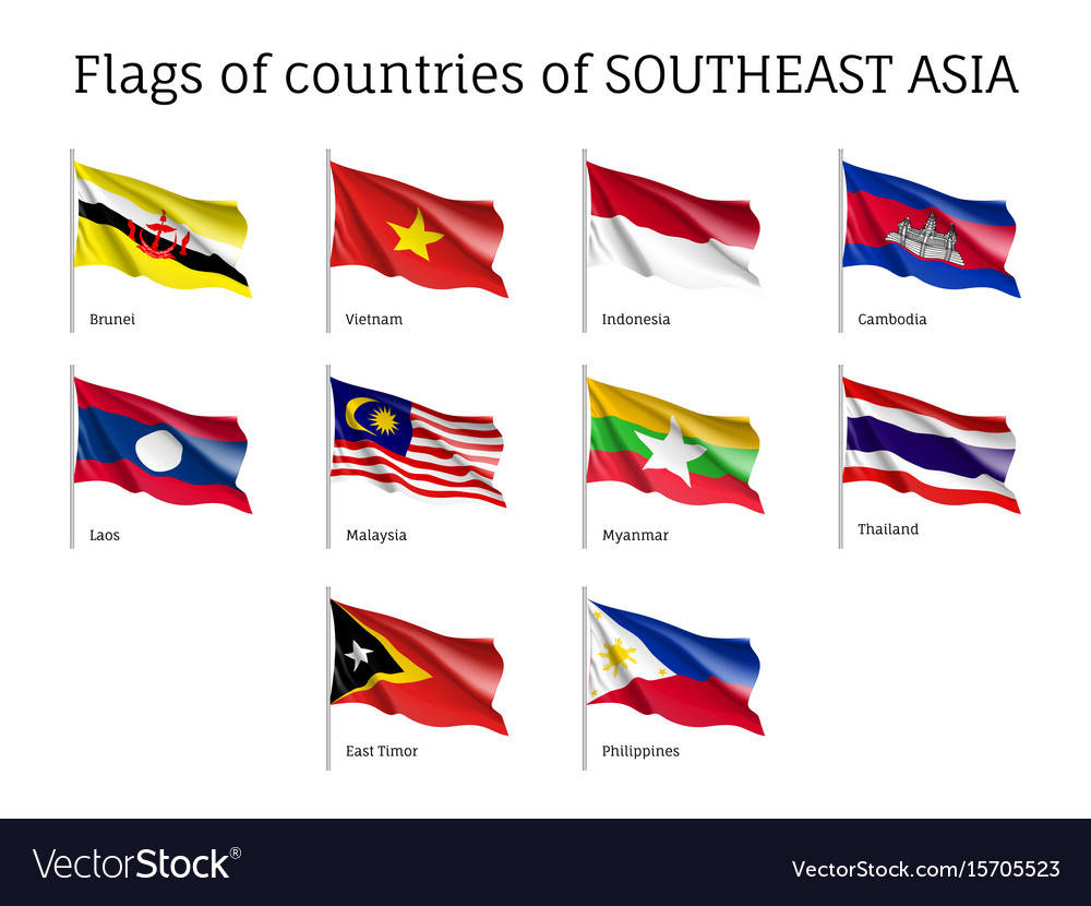 Waving flags of aec members Royalty Free Vector Image