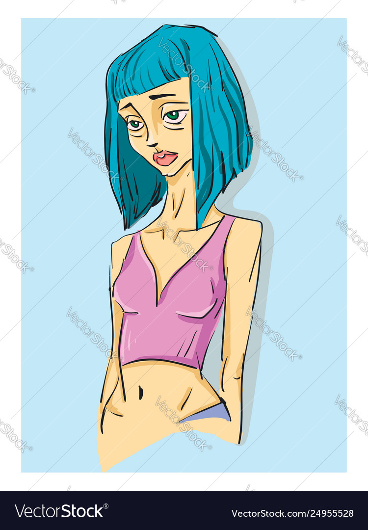 A girl with blue colored hair looks beautiful