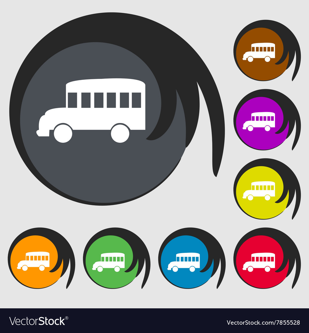 Bus icon symbols on eight colored buttons