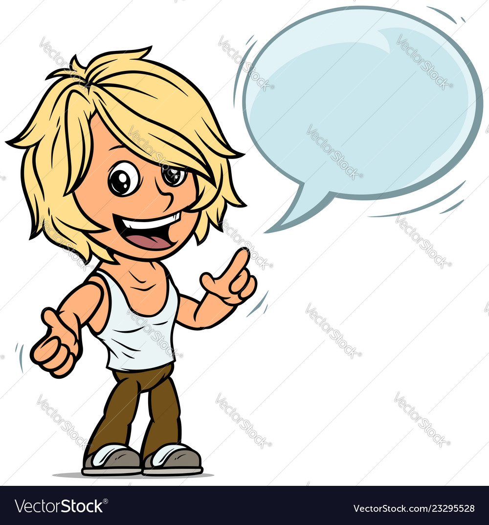 Cartoon blonde boy character with speech bubble Vector Image Cartoon blonde boy character with speech bubble Vector Image