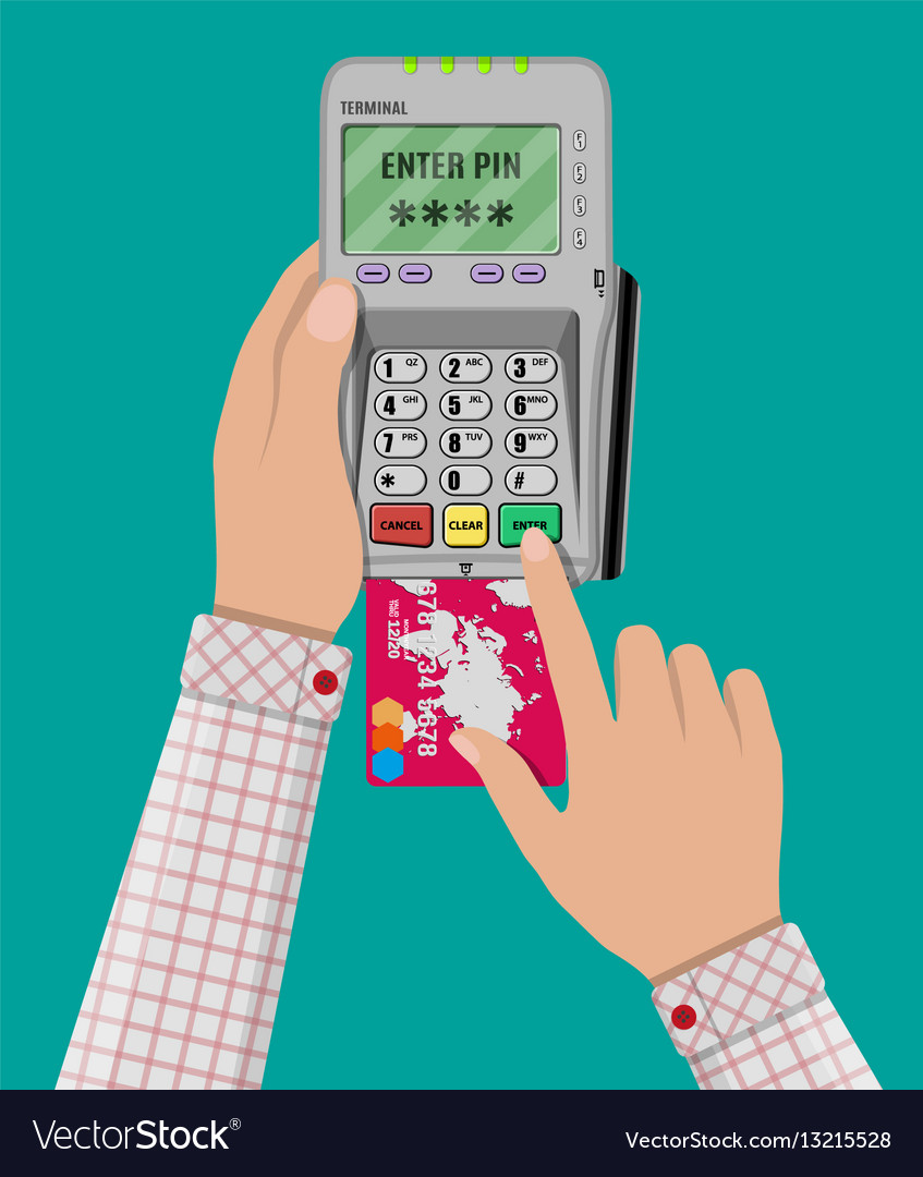 Enters pin code for card on pos terminal