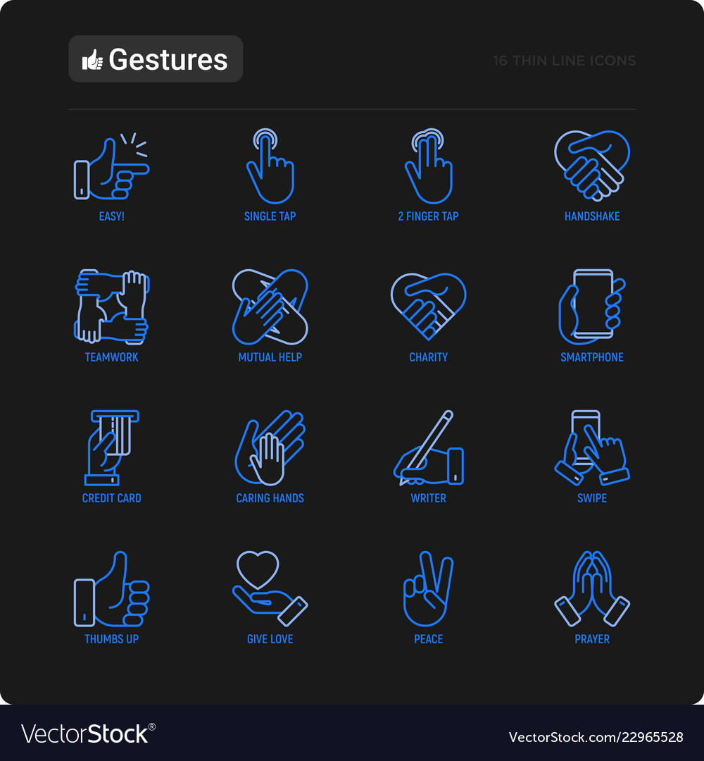 Hands gestures thin line icons set vector image Hands gestures thin line icons set