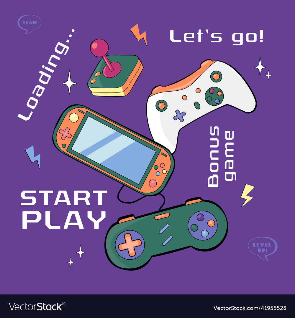 Joysticks gamepad with slogan texts vector image Joysticks gamepad with slogan texts