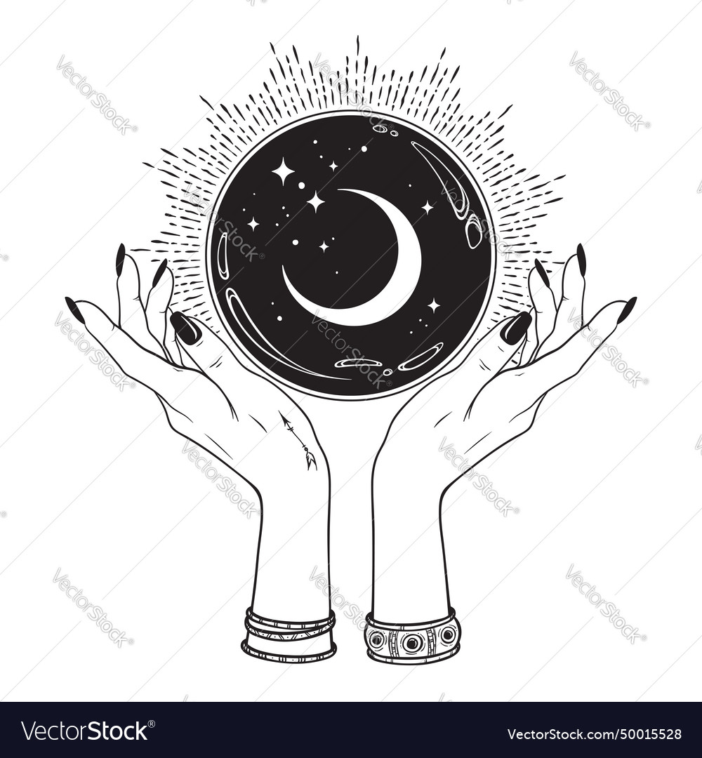 Magic crystal ball with crescent moon and stars Vector Image