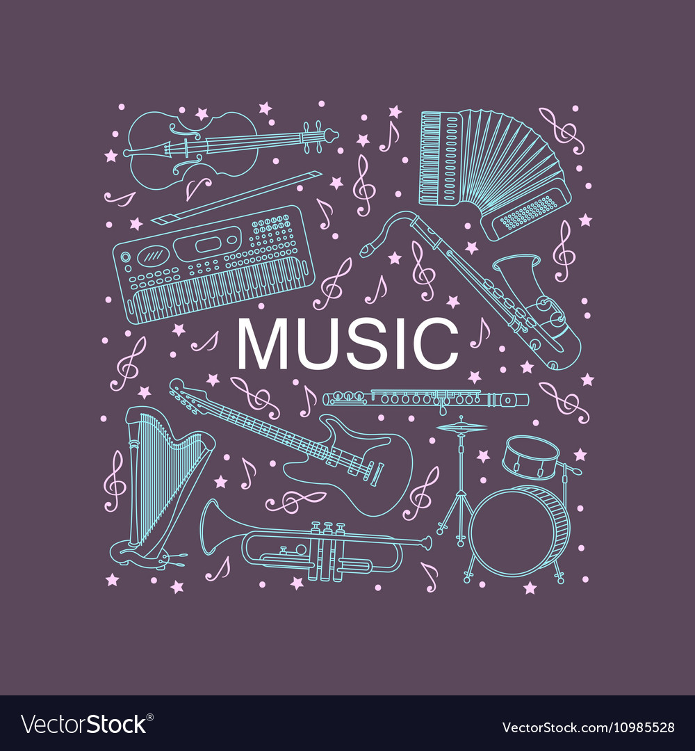 Music instruments thin line icon set for web