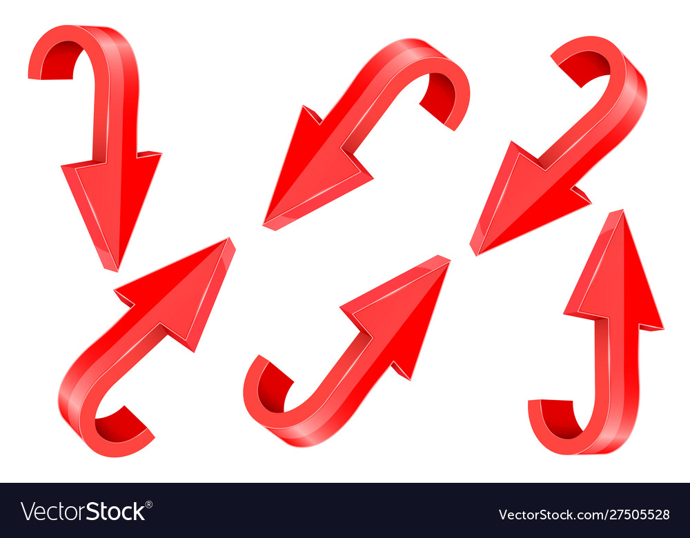 Red and down 3d arrows set elements