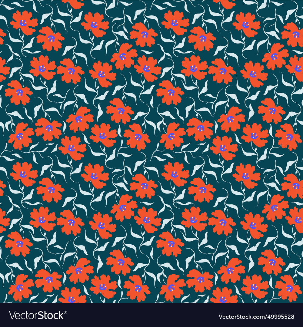 Red blue seamless pattern with poppies decorative