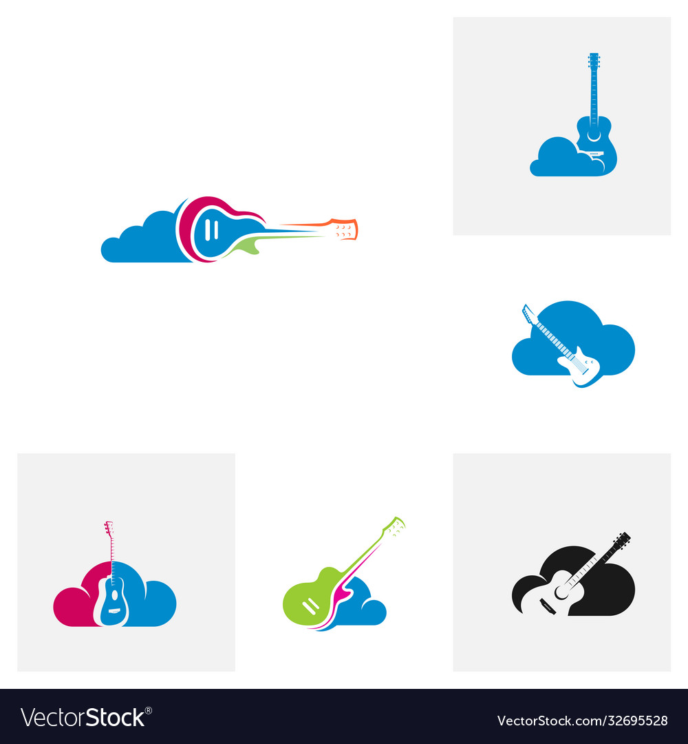 Set guitar with clouds design template simple