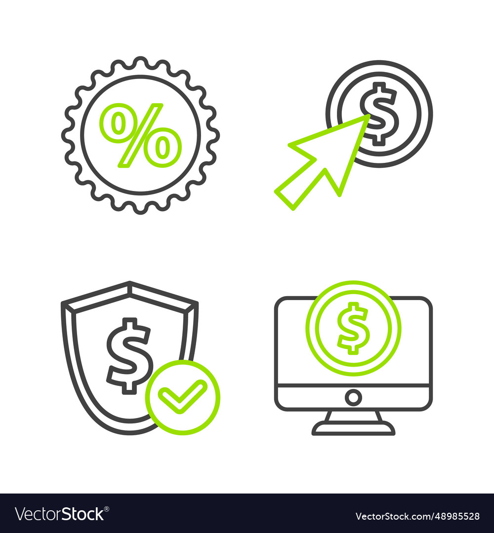 Set line computer monitor with dollar shield vector image Set line computer monitor with dollar shield