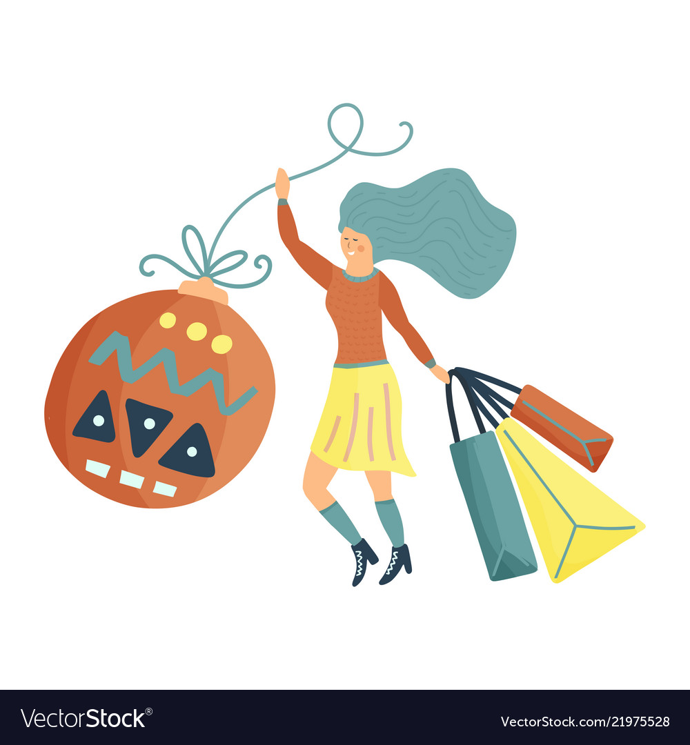 Small happy girl character prepares for christmas vector image Small happy girl character prepares for christmas