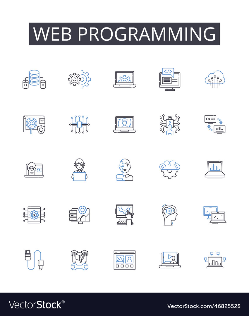 Web programming line icons collection mobile