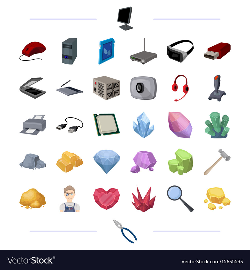 Computer hardware and other web icon in cartoon