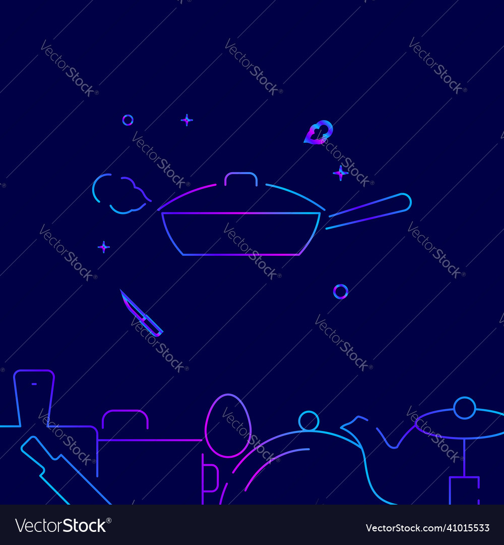 Covered frying pan gradient line icon vector image Covered frying pan gradient line icon