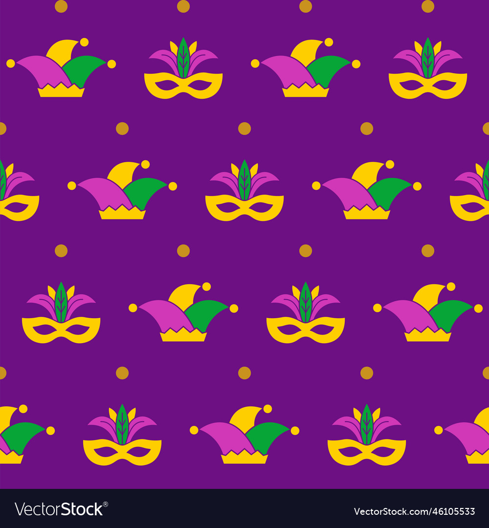 Mardi gras seamless pattern with masks Royalty Free Vector