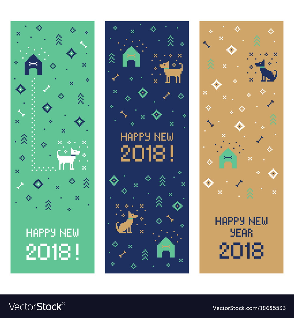 New year 2018 cross stitch dog banners pixel art