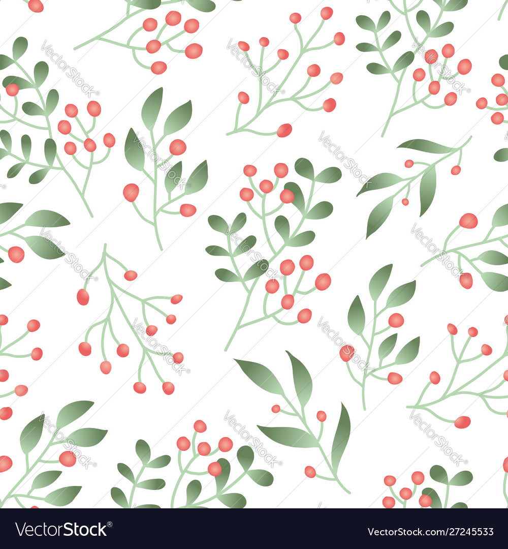 Seamless pattern with forest berries green plant Vector Image