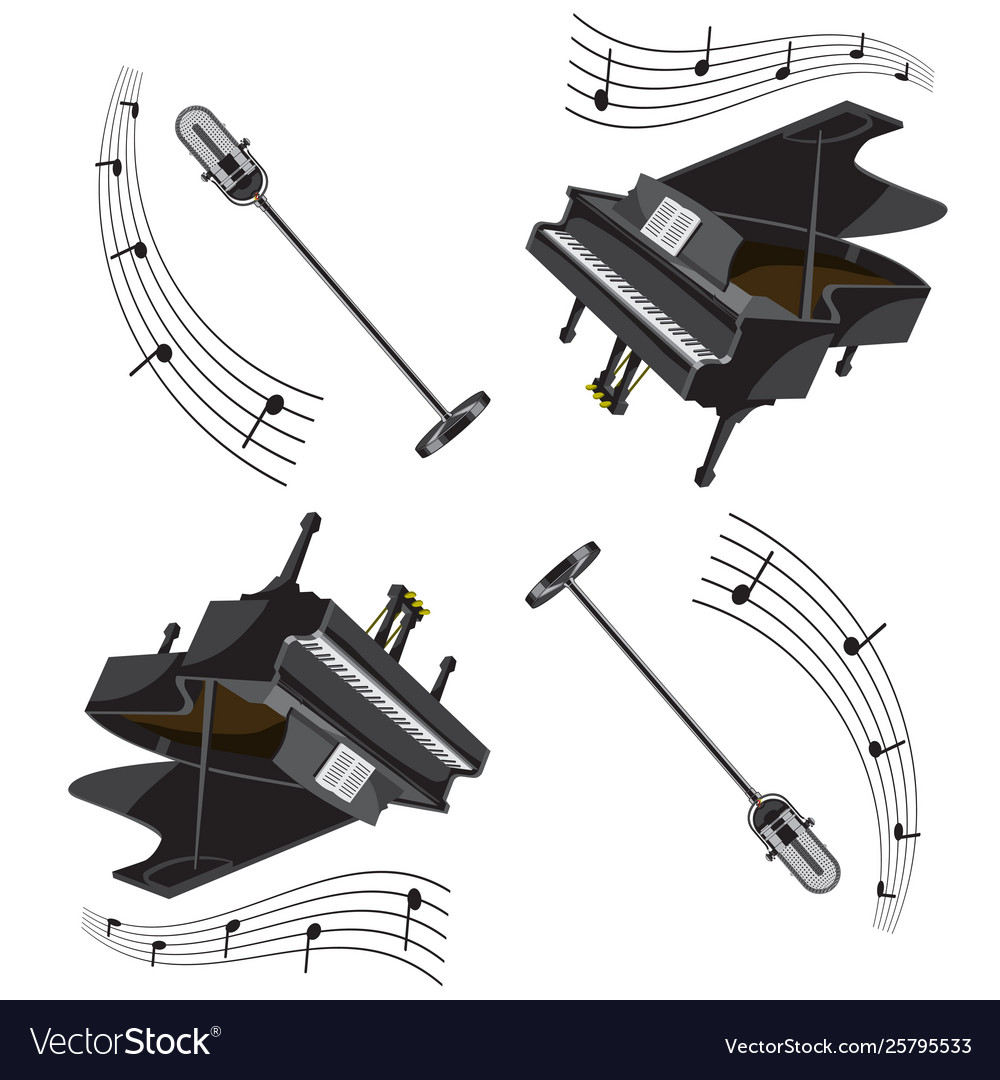 Seamless piano pattern and microphone with notes vector image Seamless piano pattern and microphone with notes