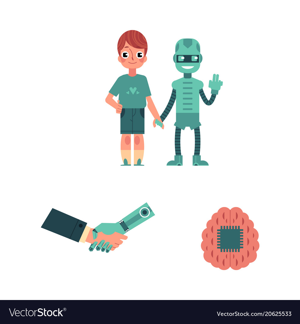 Set of artificial intelligence images handshake