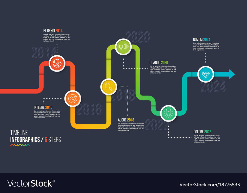 six steps timeline or milestone infographic chart vector image