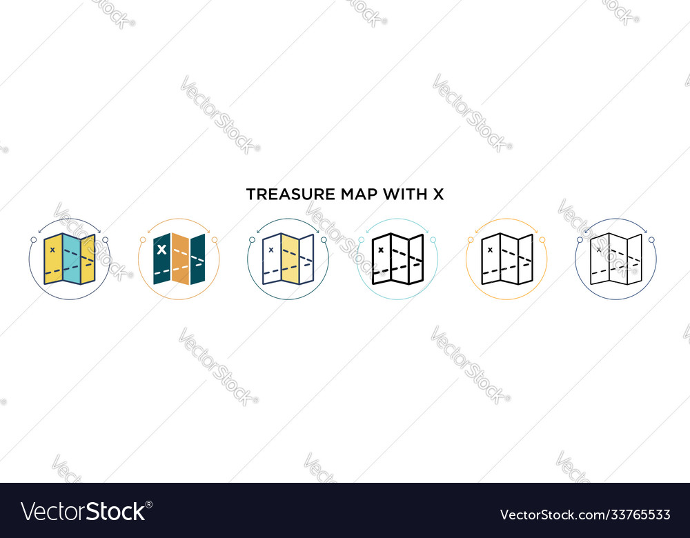 Treasure map with x icon in filled thin line