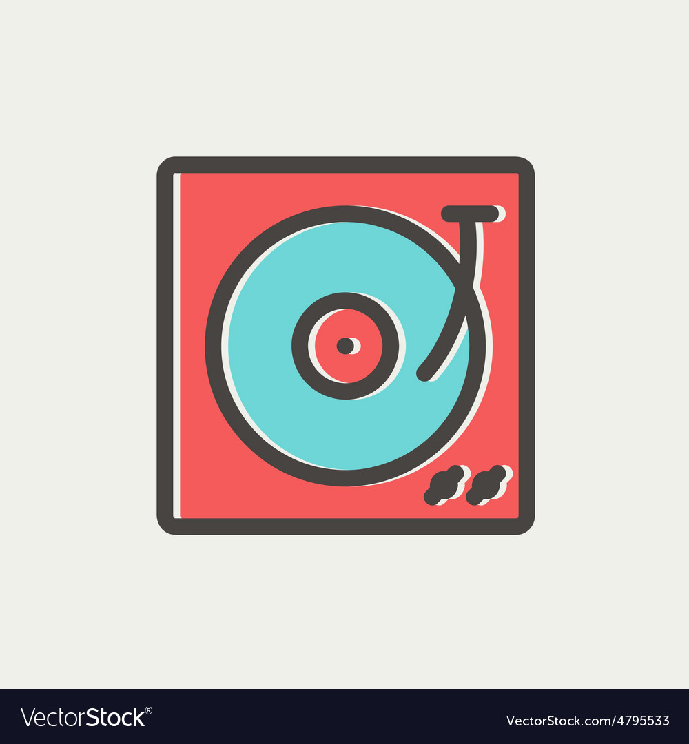 Turntable with vinyl disc thin line icon