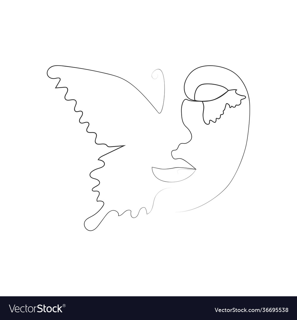 Abstract face with butterfly one line drawing vector image Abstract face with butterfly one line drawing