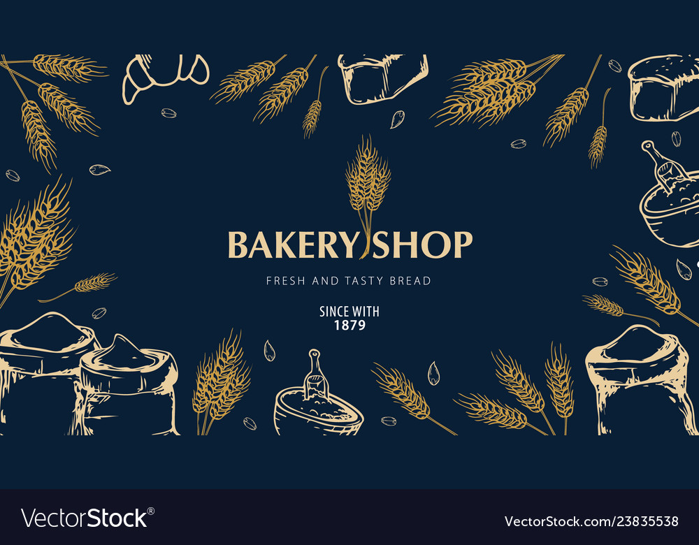 Bakery background with wheats linear graphic vector image Bakery background with wheats linear graphic