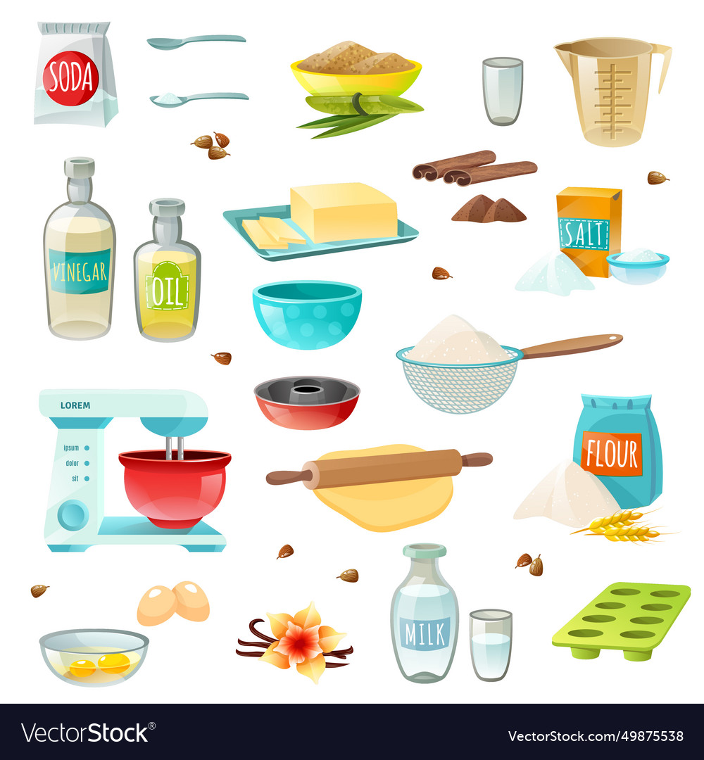 Baking ingredients colored icons