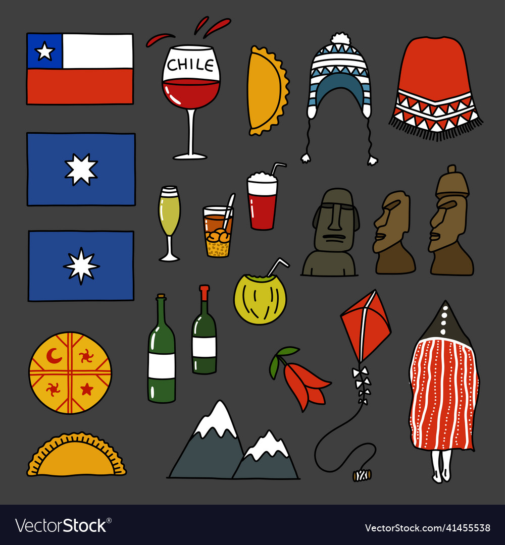 Chilean theme doodle icons color