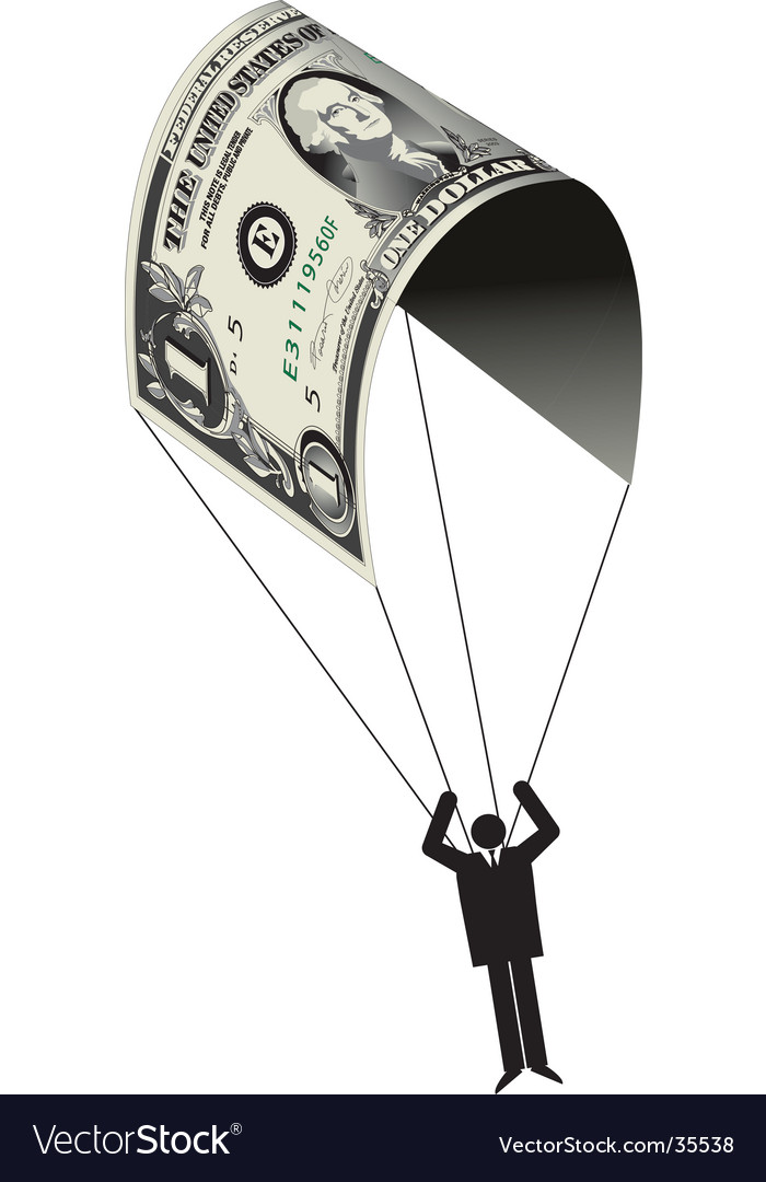 Man Using Dollar as Parachute