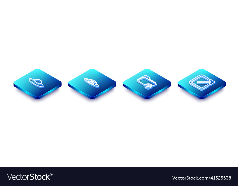 Set isometric line ufo flying spaceship unknown vector image Set isometric line ufo flying spaceship unknown