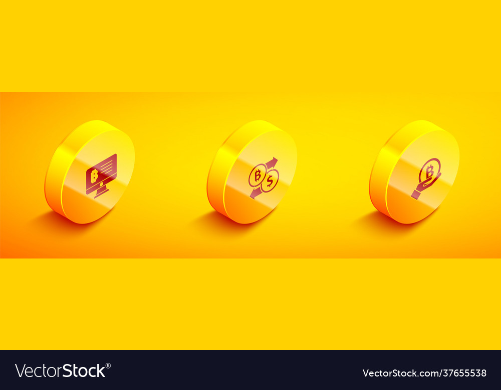 Set isometric mining bitcoin from monitor vector image Set isometric mining bitcoin from monitor