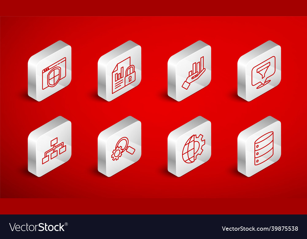 Setzen Sie das Webhosting-Dokument des Linienservers und das Schloss vector image Setzen Sie das Webhosting-Dokument des Linienservers und das Schloss