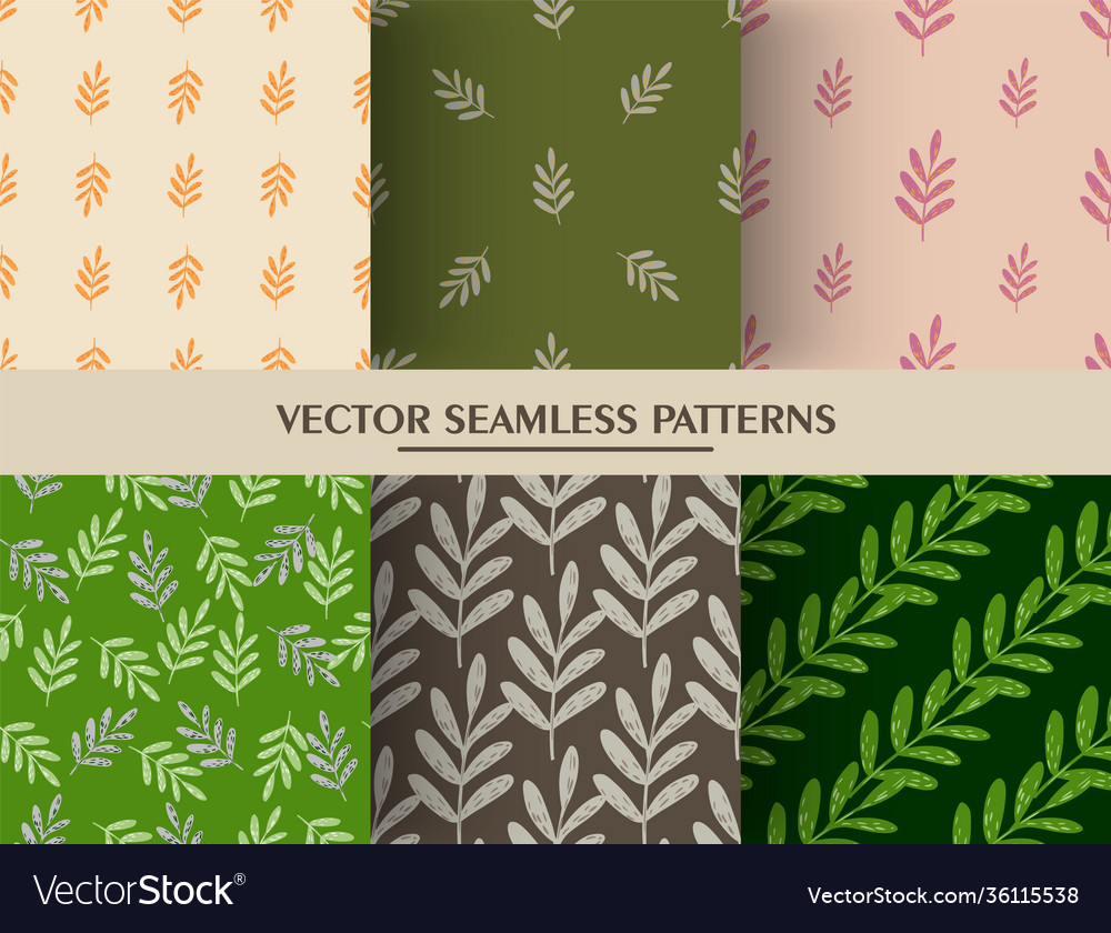 Set seamless botanic pattern with simple vector image Set seamless botanic pattern with simple