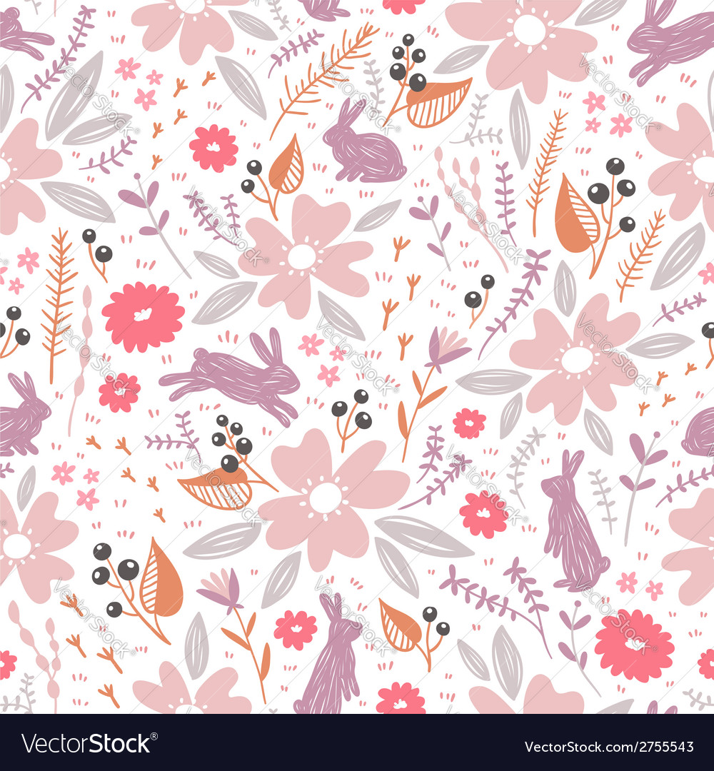 Flowers and bunnies seamless pattern