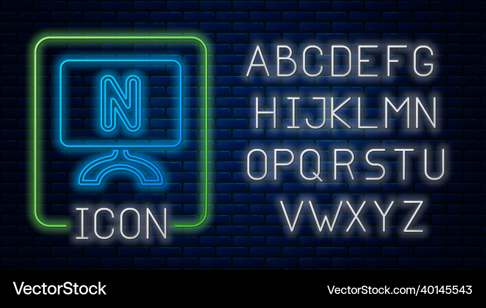 Glowing neon smart tv icon isolated on brick wall Vector Image