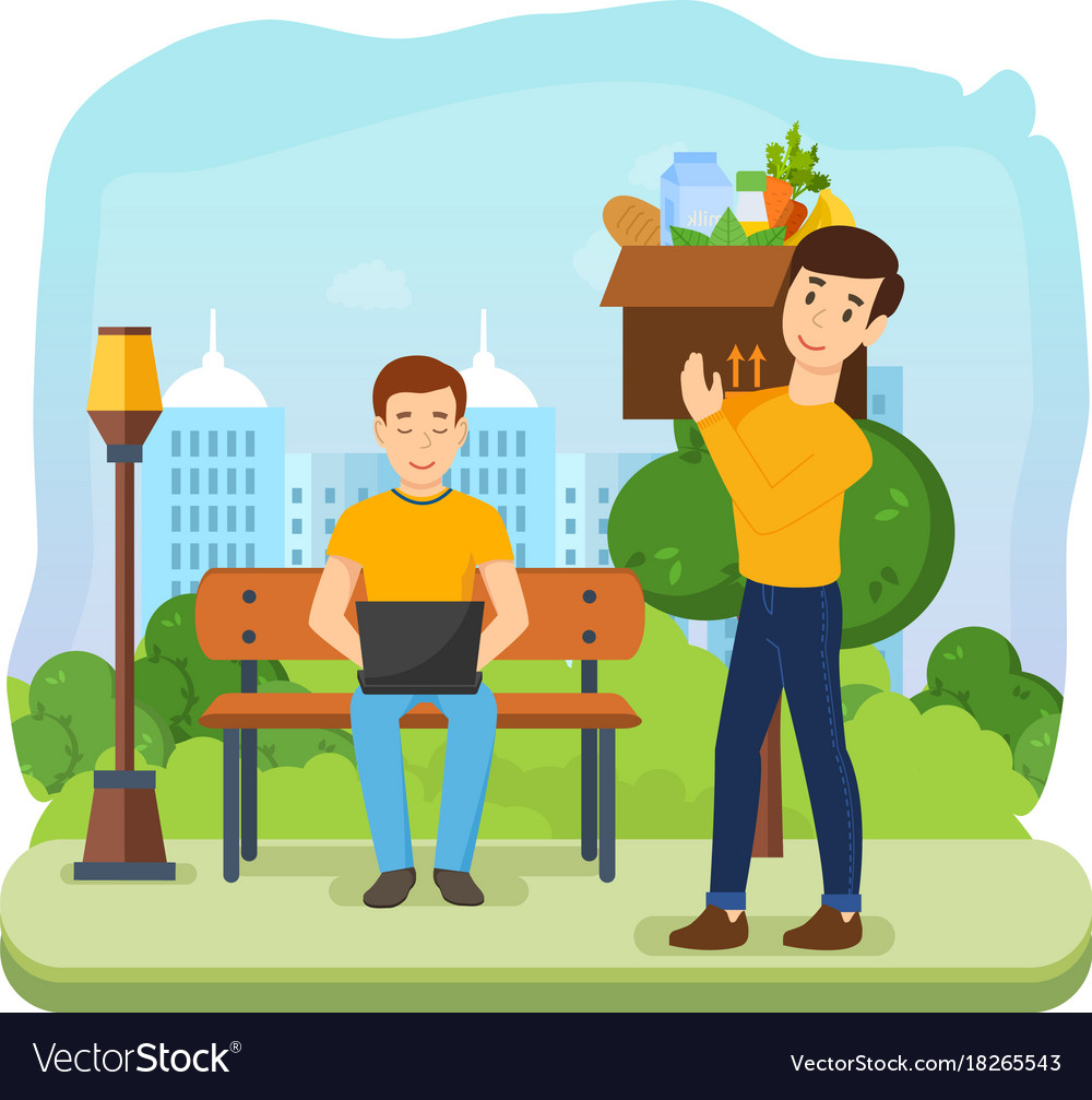 Job on freelance guy make purchase carries box