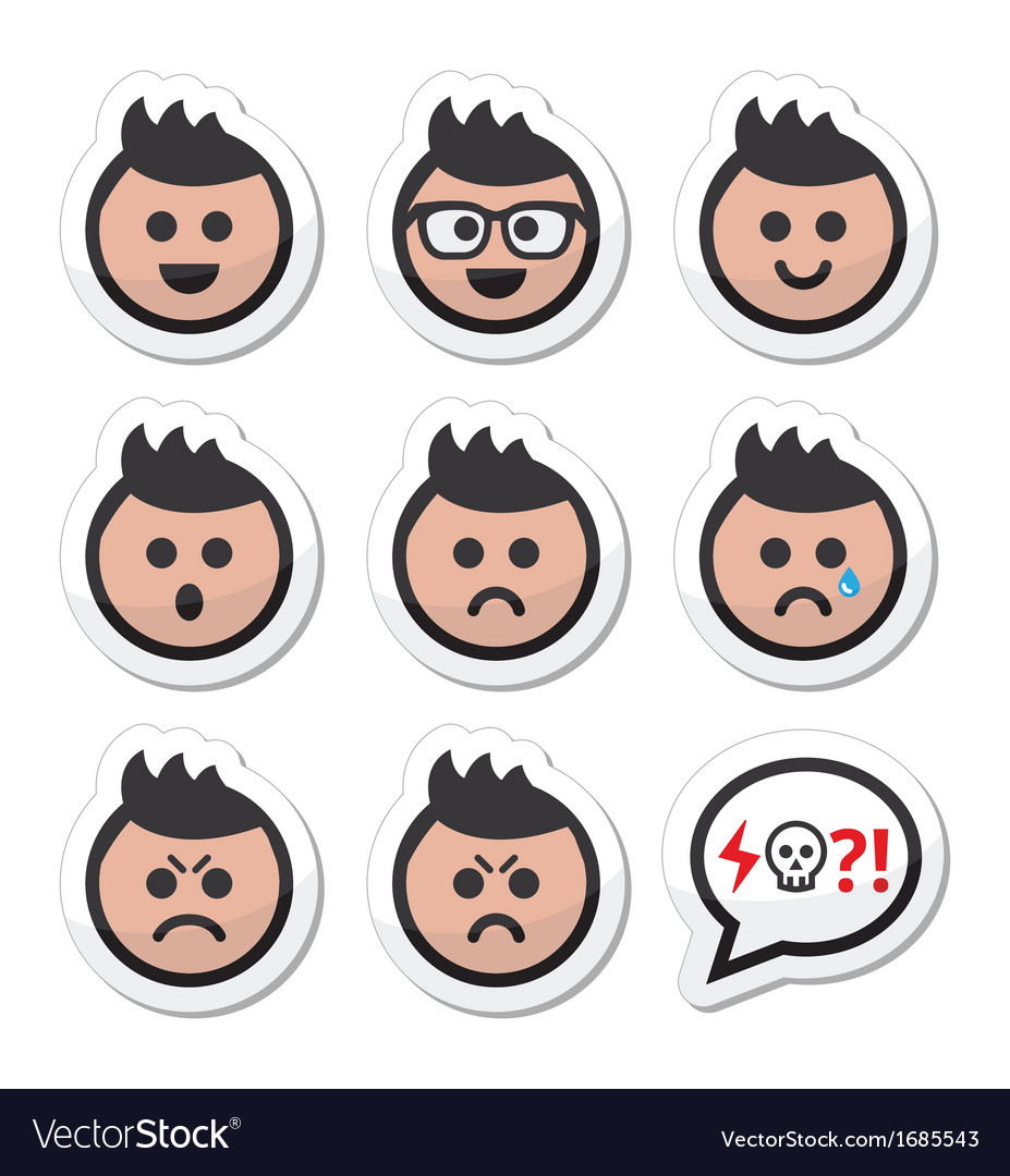 Man Or Boy With Spiky Hair Faces Icons Set Vector Image