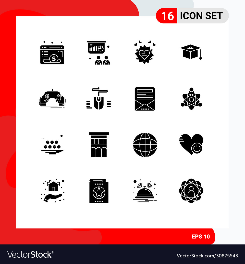 Set 16 commercial solid glyphs pack for mobile