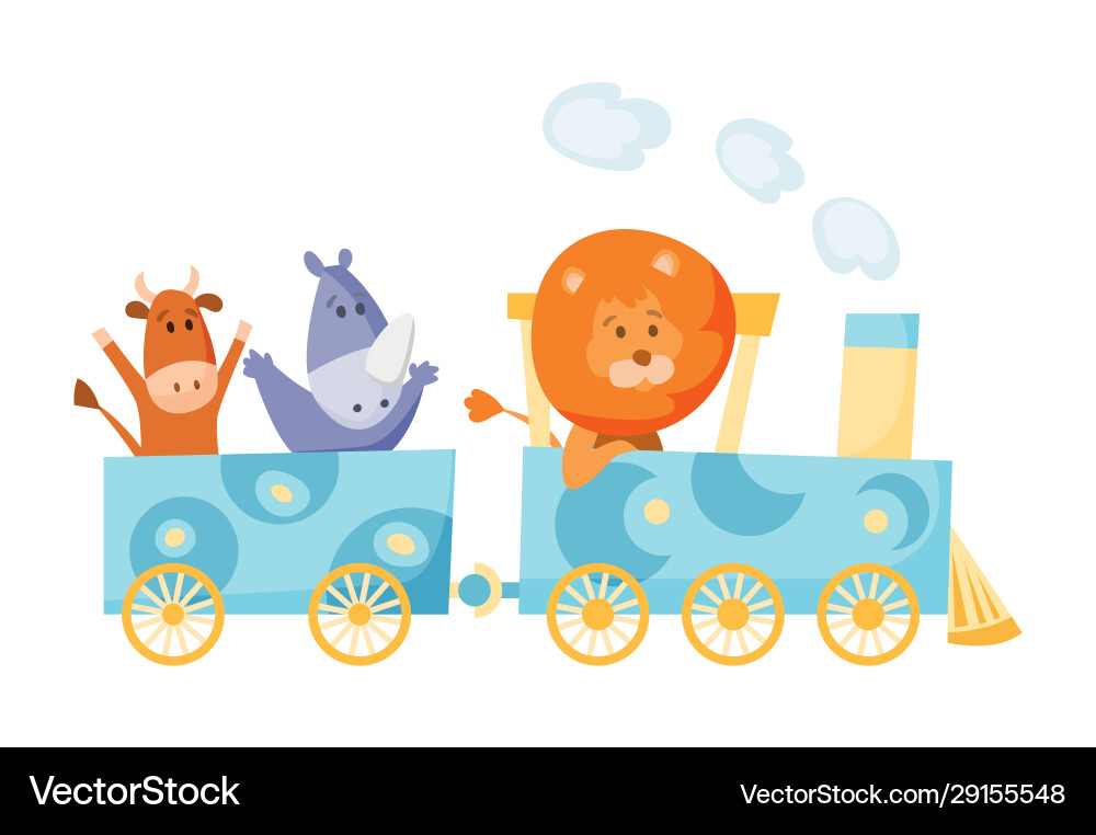 Cartoon set with different animals on trains fox Vector Image