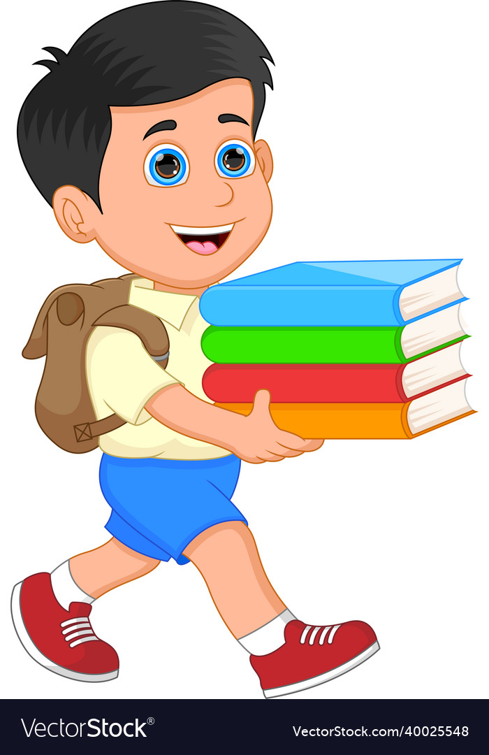 Cute schoolboy carrying some books Royalty Free Vector Image