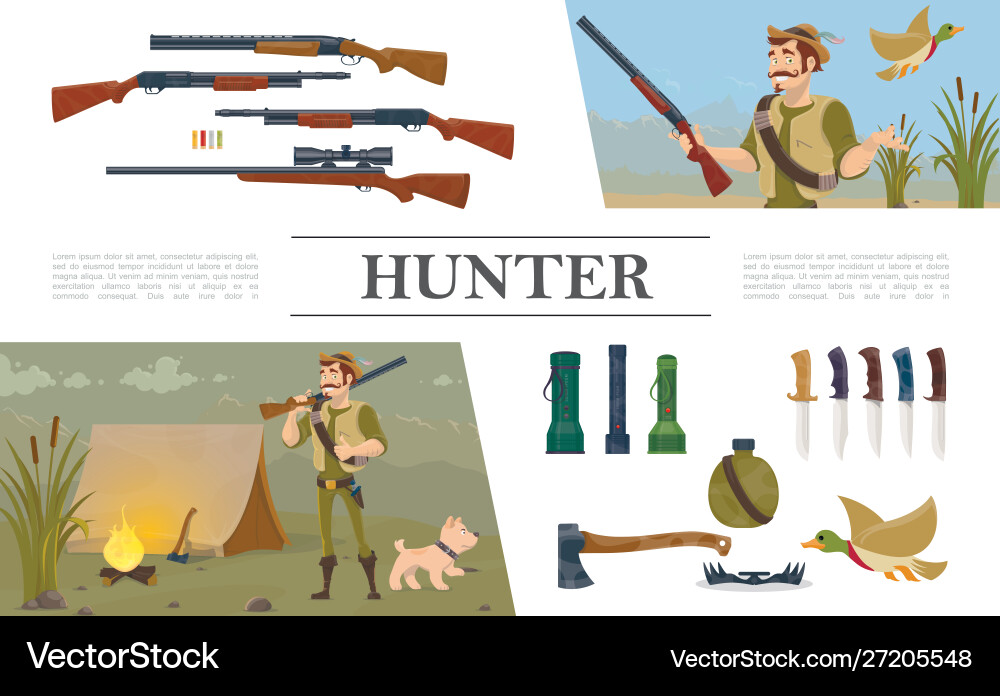 Flat Hunting Elements Composition Royalty Free Vector Image