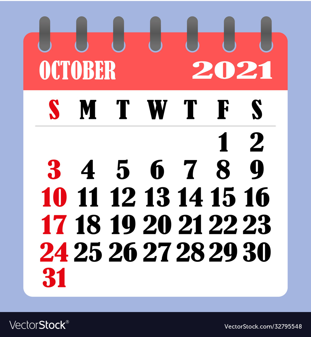 October 2021 Calendar - Weekly View