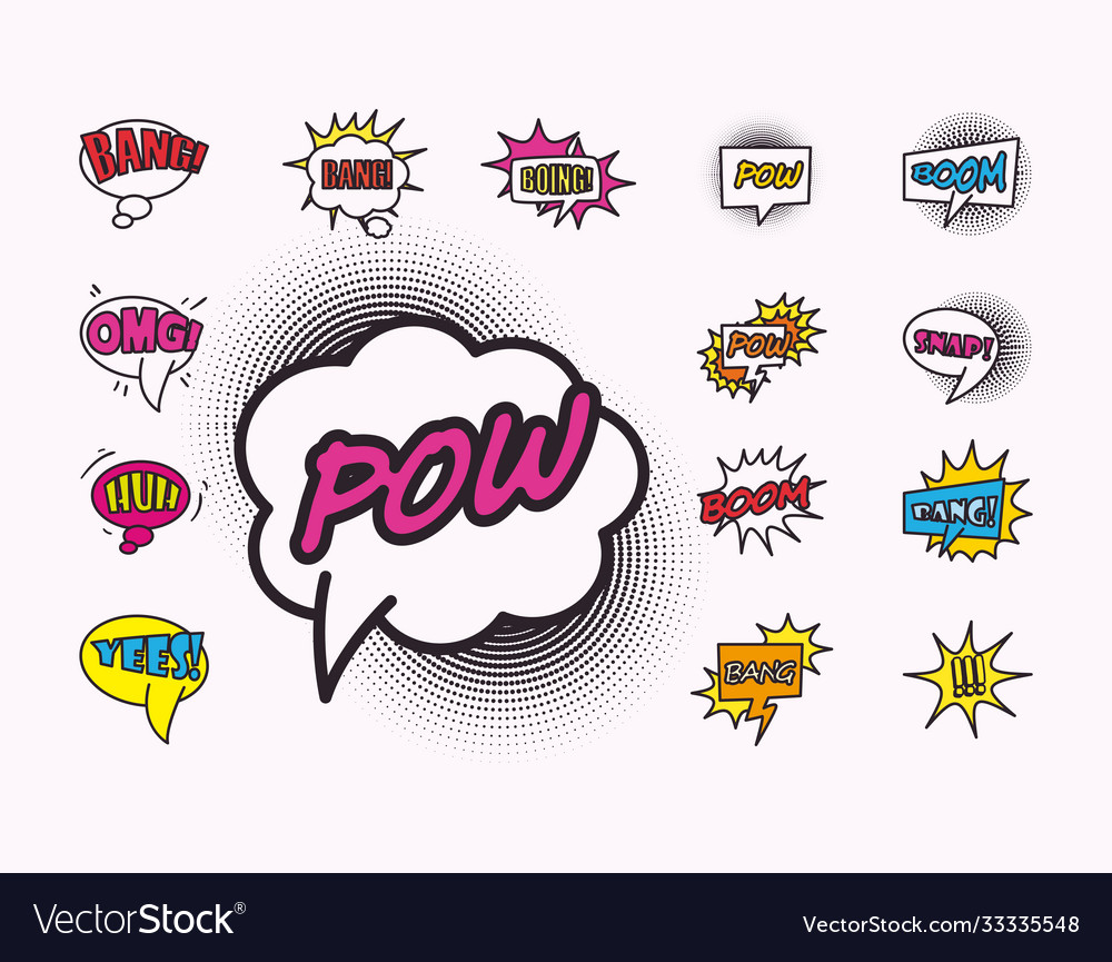 Pop art bubbles line and fill style set icons