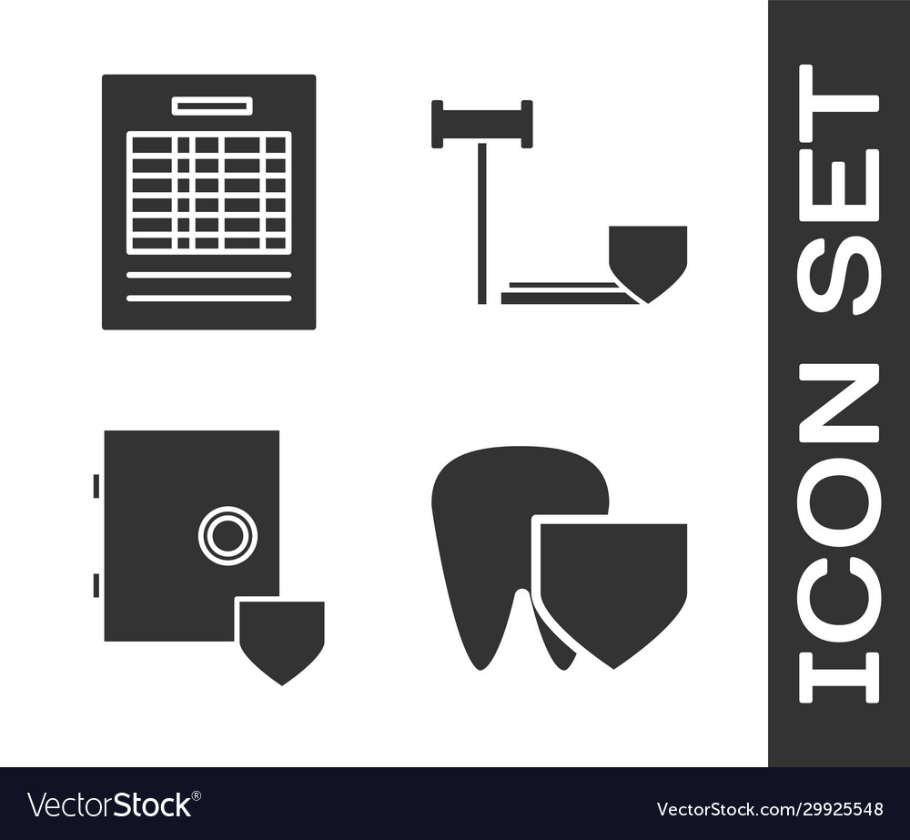 Set tooth with shield report file document safe vector image Set tooth with shield report file document safe