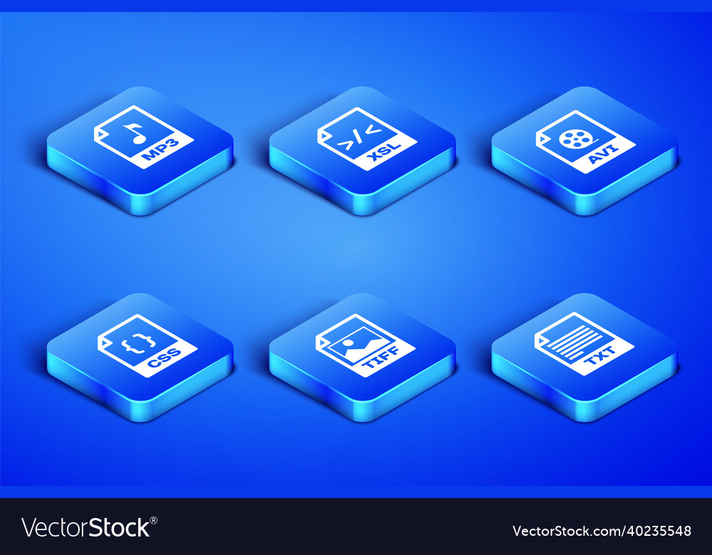 Set txt file document mp3 tiff css xsl and avi vector image Set txt file document mp3 tiff css xsl and avi